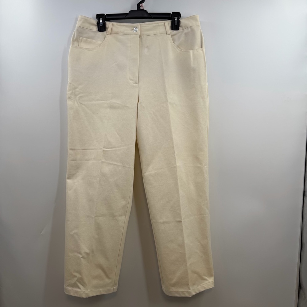 St John Sport Cream High Rise Straight Leg Pants Size 14 Stretch